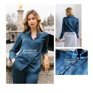 Ravella 100% Silk Milano Blouse in Midnight Navy